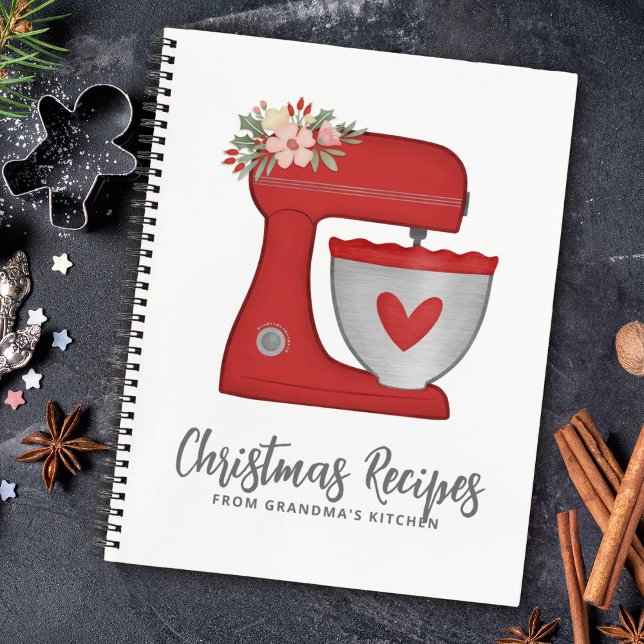 Weihnachtsstundenständer Mixer Rezept Kochbuch Notizbuch (A cute red mixer decorates this cookbook. Fill in with your favorite recipes. Great Christmas gift.)