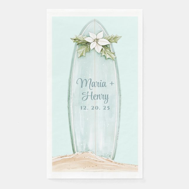 Weihnachtssurfboard | Winterstrand Serviette (Vorderseite)