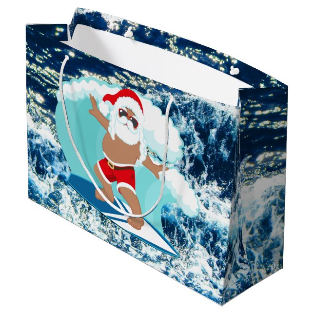 Weihnachtssurfen Weihnachtsfest Große Geschenktüte (Rückseite Schrägansicht)