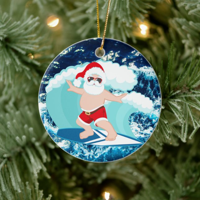 Weihnachtssurfen Weihnachtsfest Sentiment Keramik Ornament (Baum)