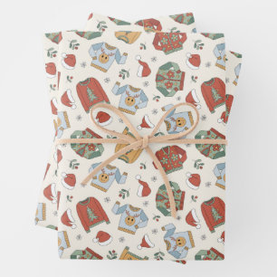 Weihnachtssüße und Hattern Muster Geschenkpapier Set