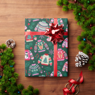 Weihnachtssüßer mit Weihnachtsmann und Rentier Geschenkpapier