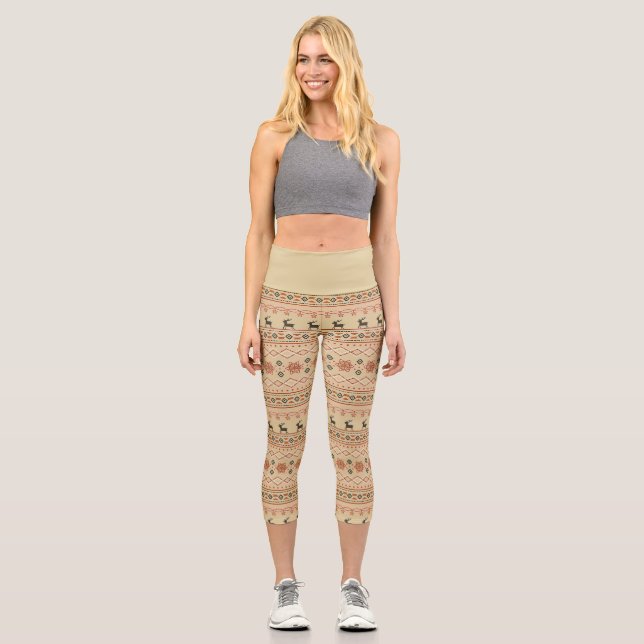 Weihnachtssüßer-Rentiermuster Capri Leggings (Vorderseite)