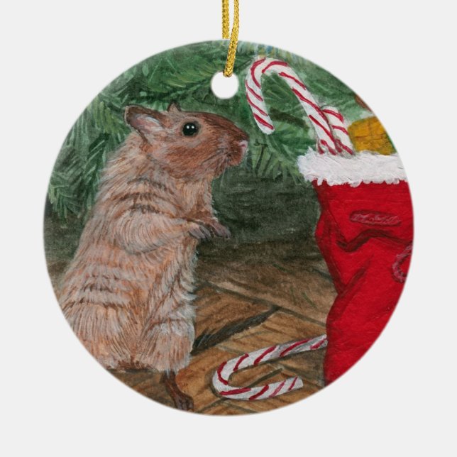 Weihnachtssüßigkeitgerbil-Weihnachtsverzierung Keramikornament (Vorne)