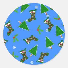 Weihnachtssymbole Blue Gift Tag Runder Aufkleber