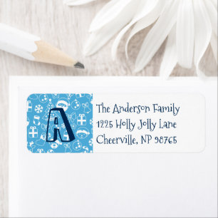 Weihnachtssymbole Blue Santa Elf Snowman Monogram