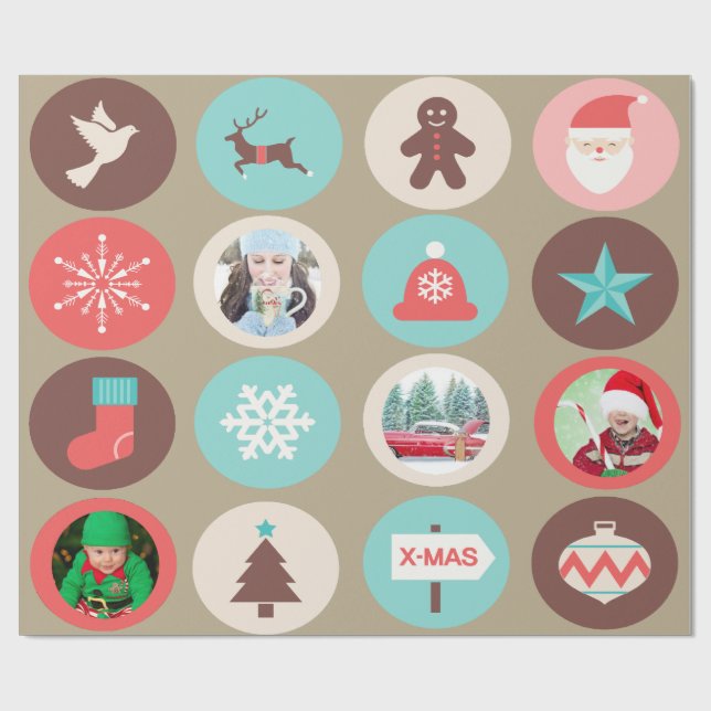 Weihnachtssymbole Große Medaillen Benutzerdefinier Geschenkpapier (Flach)