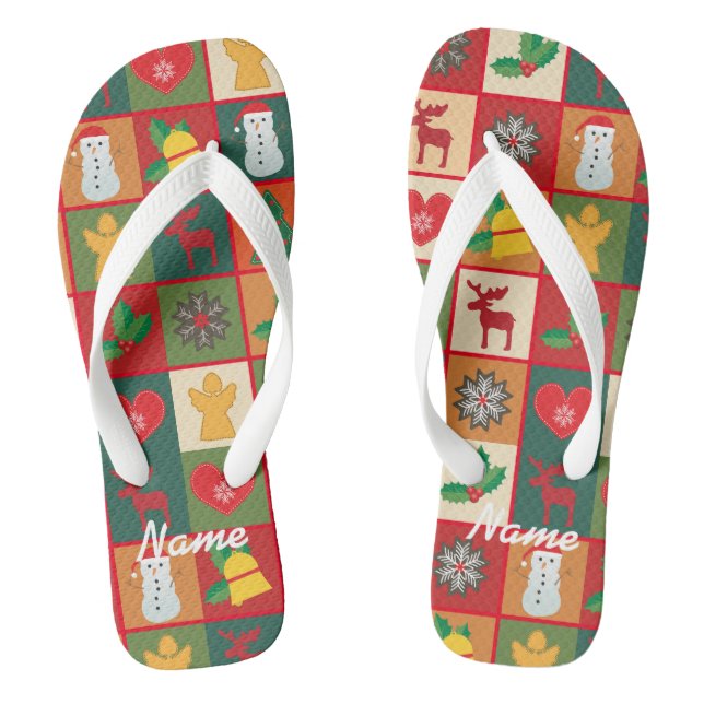 Weihnachtssymbole Medley Art Thunder_Cove Flip Flops (Fußbett)