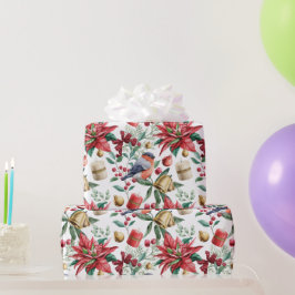 Weihnachtssymbole mit Poinsettia mit Red Robin Geschenkpapier