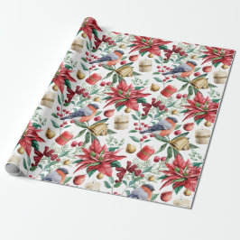 Weihnachtssymbole mit Poinsettia mit Red Robin Geschenkpapier