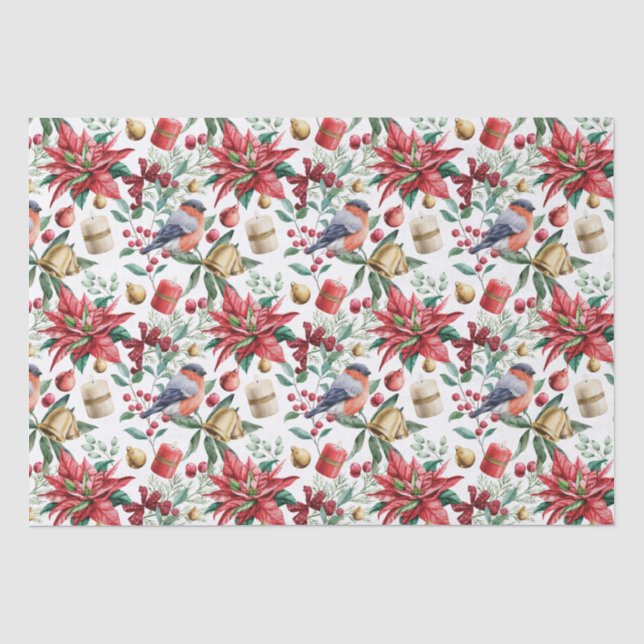 Weihnachtssymbole mit Poinsettia mit Red Robin Seidenpapier (Vorderseite)
