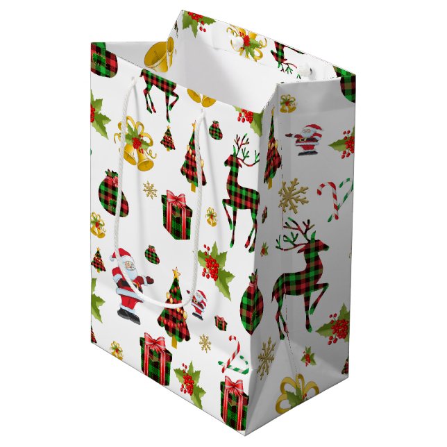 Weihnachtssymbole Muster Mittlere Geschenktüte (Vorderseite Schrägansicht)
