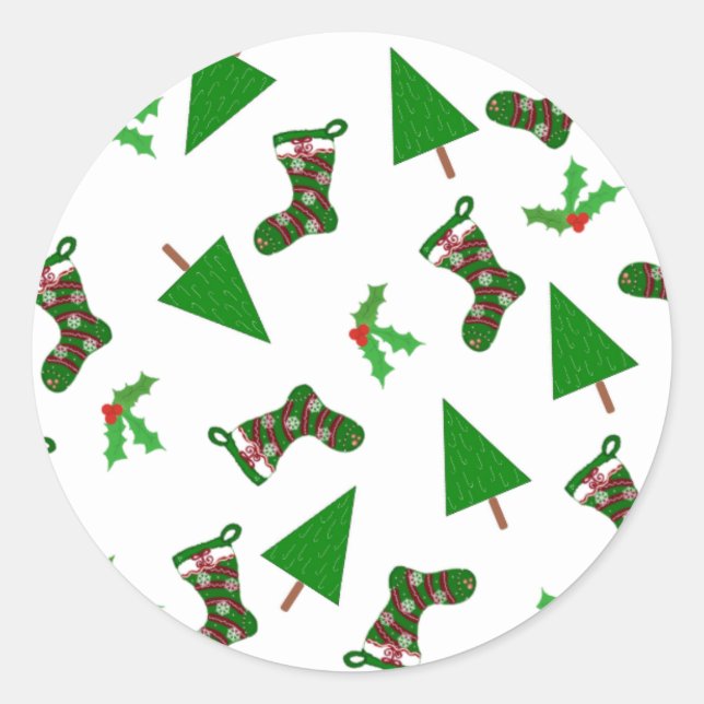 Weihnachtssymbole Rot und Grün Runder Aufkleber (Vorderseite)