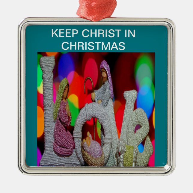 Weihnachtsszenario mit Liebe der Krippe Ornament Aus Metall (Vorne)