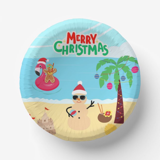Weihnachtsszene am Strand Pappteller (Vorderseite)