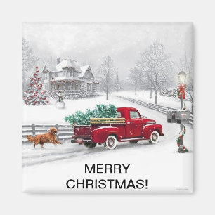 Weihnachtsszene auf einem quadratischen Magneten Magnet