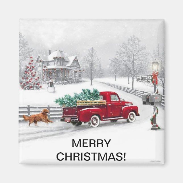 Weihnachtsszene auf einem Square Magnet (Vorne)