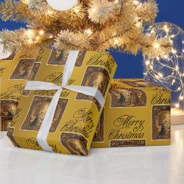 Weihnachtsszene auf Goldfolie-Geschenkpapier Geschenkpapier