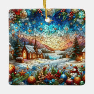 Weihnachtsszene aus verklebtem Glas Keramikornament