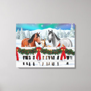 Weihnachtsszene Bay Buckskin Dapple Graue Pferde Leinwanddruck