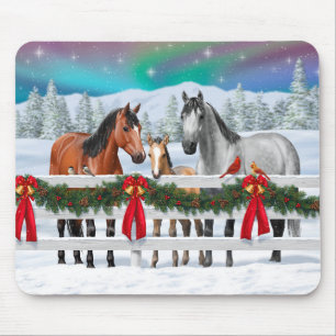 Weihnachtsszene Bay Buckskin Dapple Graue Pferde Mousepad