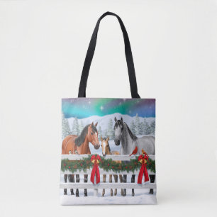 Weihnachtsszene Bay Buckskin Dapple Graue Pferde Tasche