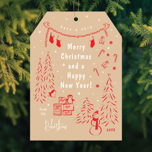 Weihnachtsszene Doodle Red & Beige Weihnachtskarte Feiertagskarte