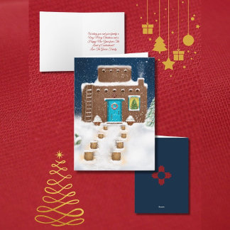 Weihnachtsszene mit Adobe-Architektur in New Mexic Feiertagskarte
