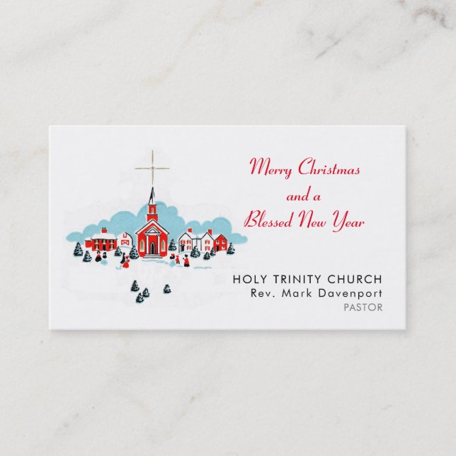 Weihnachtsszene mit einer Roten Kirche und Stern O Visitenkarte (Vorderseite)