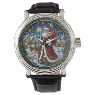 Weihnachtsszene mit Glasmalerei von Santa Claus Armbanduhr