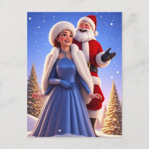 Weihnachtsszene mit Santa Claus und Schneemädchen Postkarte