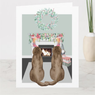 Weihnachtsszene mit zwei Chocolate-Labrador-Hunden Karte