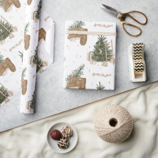 Weihnachtsszene Pine Tree Wasserfarbe Weihnachtsge Geschenkpapier