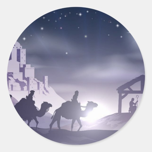 Weihnachtsszene Runder Aufkleber (Vorderseite)