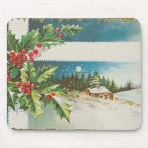 weihnachtsszene stechpalme schnee winter kunstwerk mousepad
