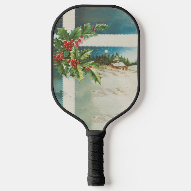 Weihnachtsszene Winterkunst Pickleball Schläger (Vorderseite)