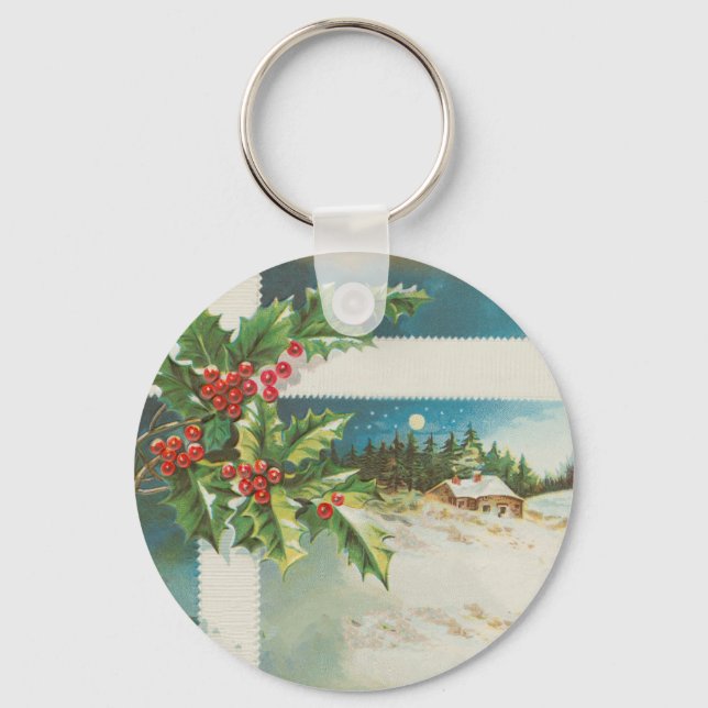 Weihnachtsszene Winterkunst Schlüsselanhänger (Vorderseite)