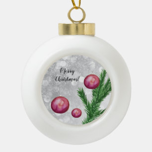 Weihnachtsszene Zweige und Kugeln Wasserfarbe Keramik Kugel-Ornament