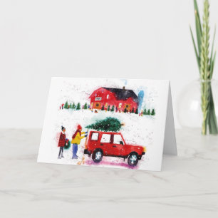 Weihnachtsszenen-Aquarellkarte Feiertagskarte