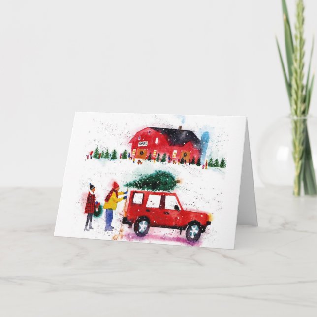 Weihnachtsszenen-Aquarellkarte Feiertagskarte (Vorderseite)