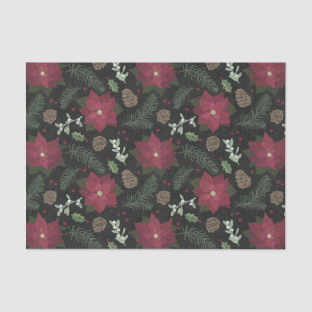 Weihnachtstafel-Winter-Blumen u. Laub Seidenpapier (Vorderseite)
