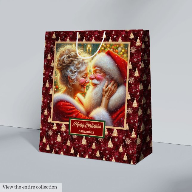 Weihnachtstasche mit Watercolor Weihnachtsmann Cou Mittlere Geschenktüte (Christmas Bag With Watercolor Santa Claus Couple)