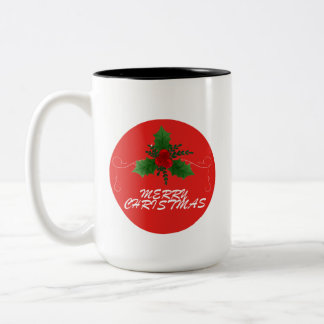 Weihnachtstasse – Frohe Weihnachten Holly Design | Zweifarbige Tasse