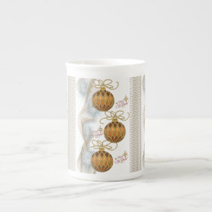 Weihnachtstasse, Goldene Kugeln Prozellantasse