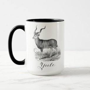 Weihnachtstasse mit antiker Hirschgravur sagt Yule Tasse
