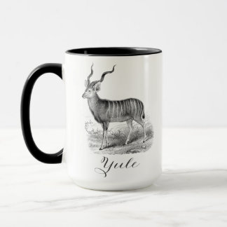 Weihnachtstasse mit antiker Hirschgravur sagt Yule Tasse