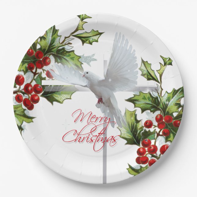 Weihnachtstaube-Feiertag Mistletobeeren Pappteller (Vorderseite)