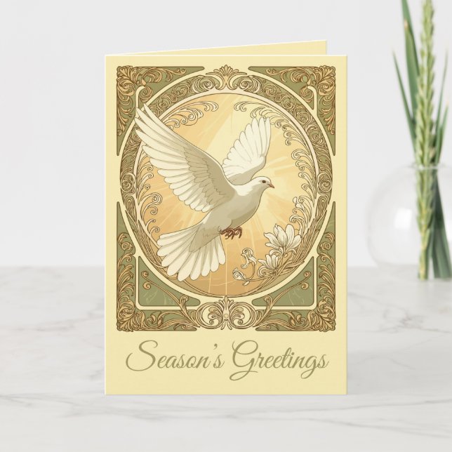 Weihnachtstaube Jugendstil-Design Feiertagskarte (Vorderseite)