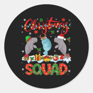 Weihnachtsteam Drei Santa Rentiere Elf Seekühe Runder Aufkleber