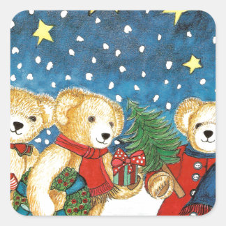 WEIHNACHTSTEDDYBÄREN MIT GESCHENKEN QUADRATISCHER AUFKLEBER